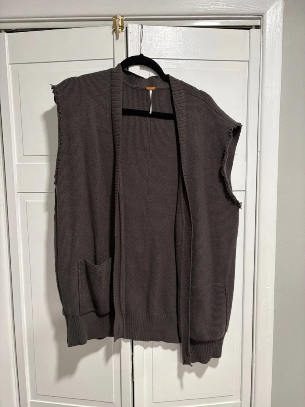 Free People Sleeveless Knit Cardigan in Charcoal Brown